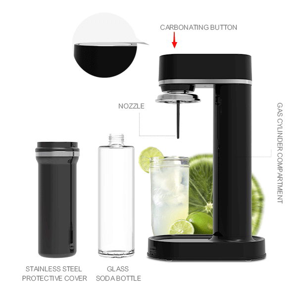HF185G Glass Soda Maker New Upgrade Soda Water Maker Sustainable Home Soda Maker Portable Glass Soda Bottle